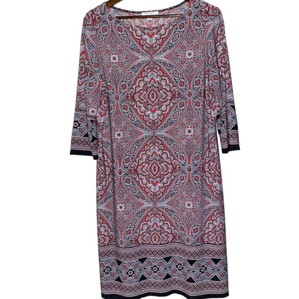 London Style Paisley Sheath Dress Women 14 Grannycore Church‎ Dinner